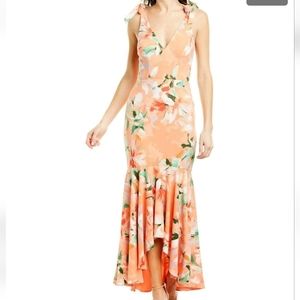 DRESS THE POPULATION "JULIA" CORAL/PINK WATERCOLOR SIZE XS.